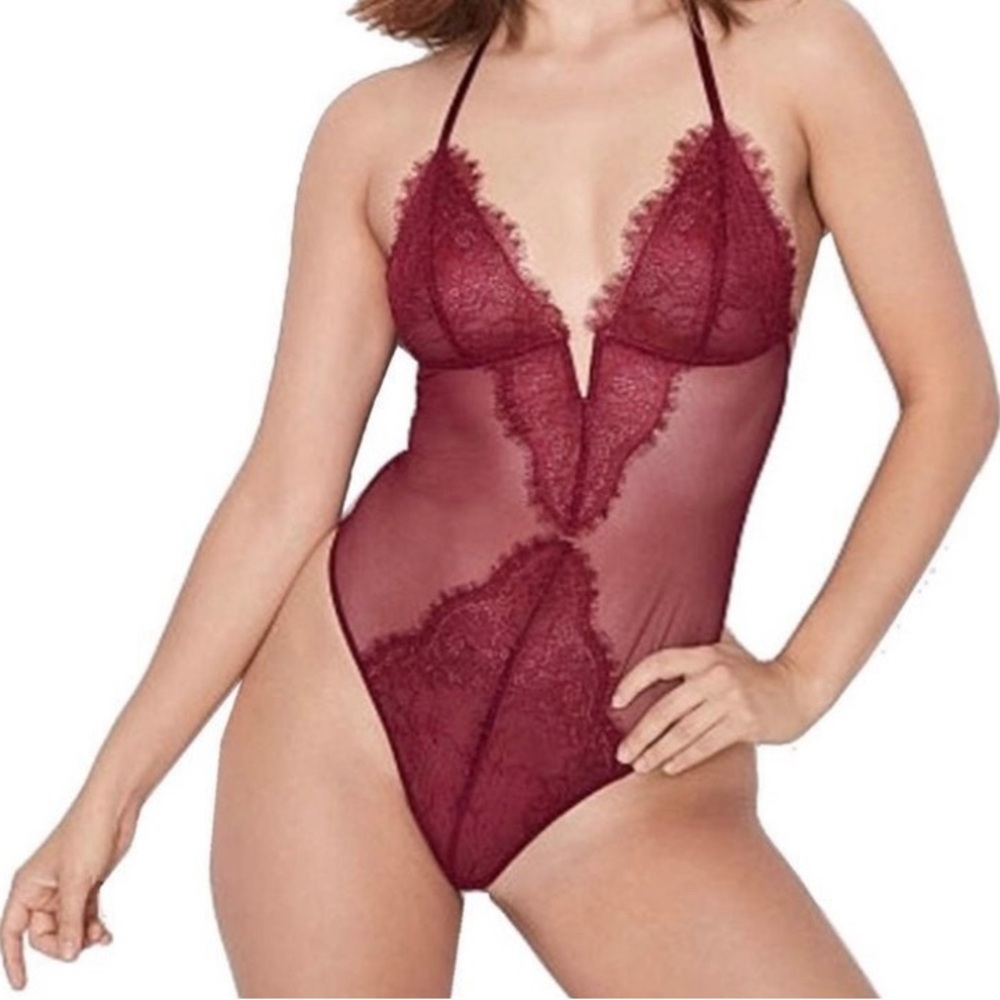 Victorias secret very sexy halter bodysuit one piece v-wire teddy thong …